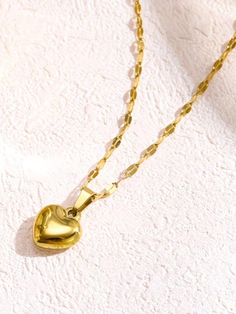 Necklace Stainless Steel Puff Heart Pendant Golden Elegant Clavicle Lip Chain